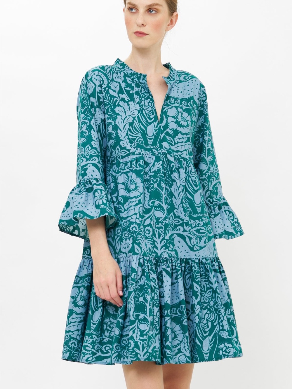 sz small Oliphant. BELL SLEEVE TIERED MINI- SINGITA GREEN